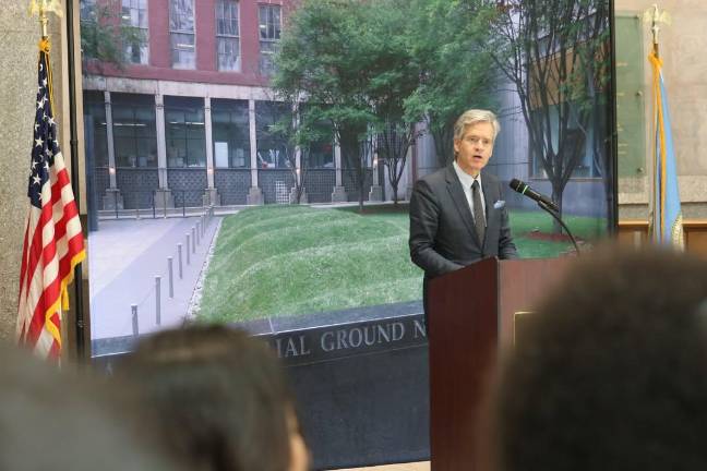 Brad Hoylan-Sigal speaks at African National Burial Ground, Feb. 21, 2026.