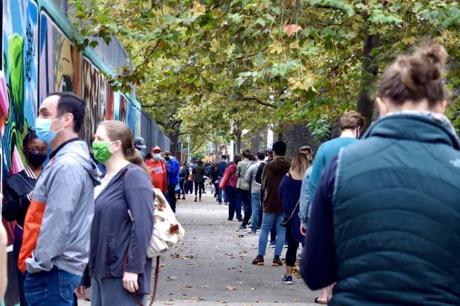 The wait was long on Saturday at the Jackie Robinson Educational Complex in East Harlem. Photo: Emily Higginbotham