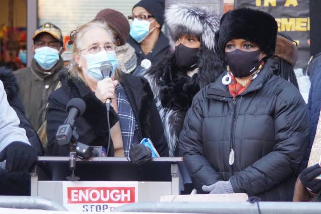 Manhattan Borough President Gale A. Brewer (left) at a rally for ending violence against Black women. Photo: Seitu Oronde, via Gale A. Brewer’s Twitter