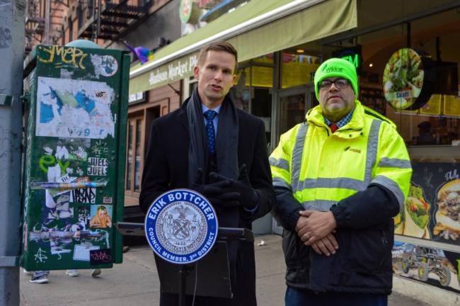 Council Member Erik Bottcher (left) with Mario La Rosa (right), Wildcat’s operations manager. Photo: Abigail Gruskin