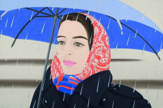 Alex Katz, “Blue Umbrella 2,” 1972. Oil on linen. Private collection, New York. © 2022 Alex Katz / Licensed by VAGA at Artists Rights Society (ARS), New York. Photo: Courtesy private collection.