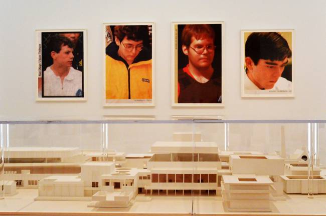 &quot;Institutional Complex&quot; gallery with Mike Kelley's &quot;Educational Complex&quot; in front of Robert Beck's &quot;School Shooters&quot; Photo by Adel Gorgy