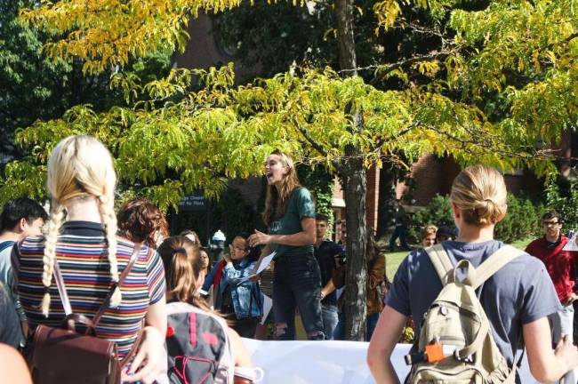 Pfeffer, 18, speaks at a September climate strike that she helped organize.