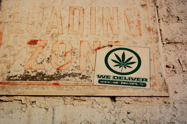 A sign in Greenwich Village advertizing marijuana delivery sales. Photo: Ludovic Bertron