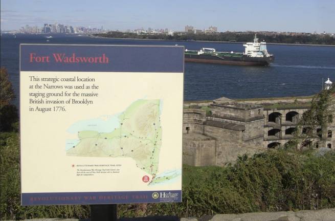 Fort Wadsworth, Staten Island, Manahttan and Brooklyn in distance.