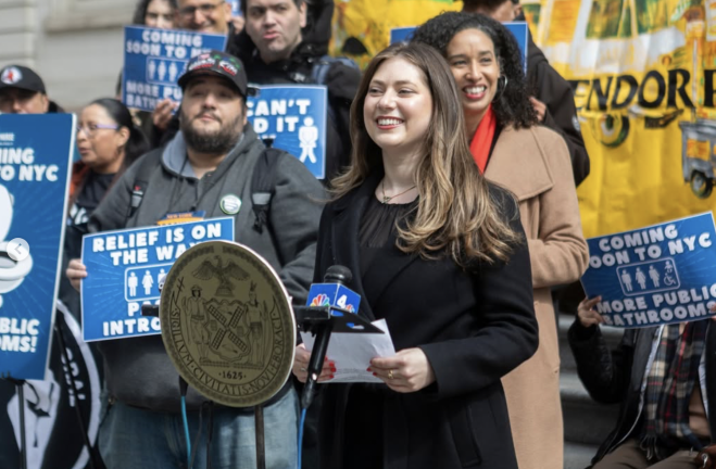 Supporters at City Hall rally for NYC’s new bathroom bill.