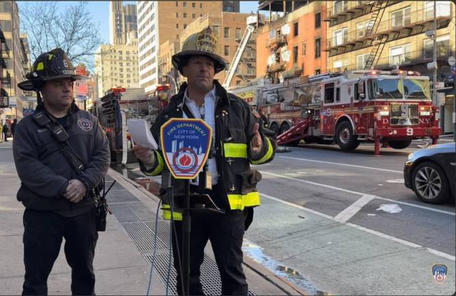 FDNY Deputy Chief Anthony Arpaia after three-alarm Chelsea fire at 210 Seventh Avenue, on the northwest corner of West 22nd Street.