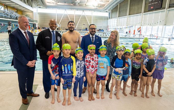 Mayor Adams announces the administration’s investment towards free swim lessons for kids.