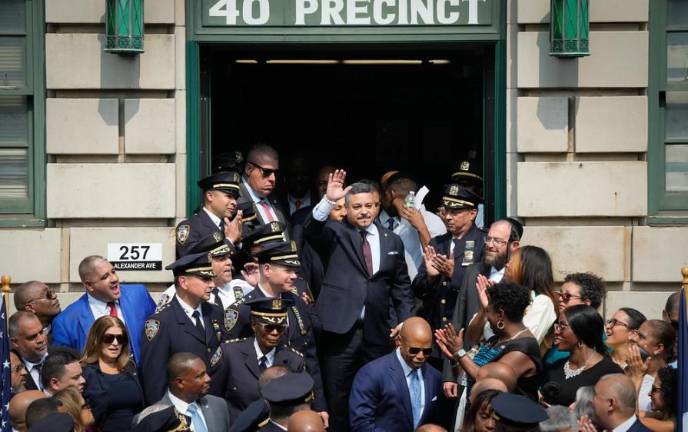 Edward Caban (center) was formally appointed Police Commissioner in July. He succeeded Keechant Sewell. Crime stats collected by the NYPD have featured a categorical decline in incidents this year.