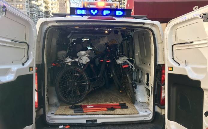 Police seized over 200 electric bicycles in the first six weeks of 2018, often posting photos of confiscated e-bikes to social media. Photo: NYPD, via Twitter