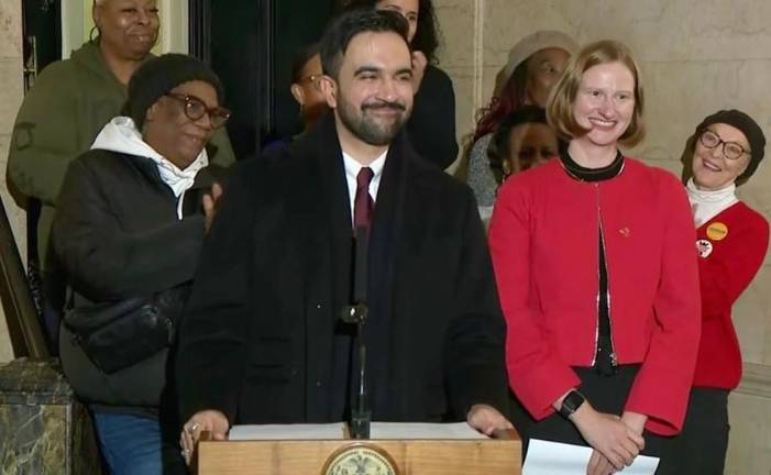 Mayor Zohran Mamdani, in a post inauguration press conference, appointed Cea Weaver (red jacket), a long time tenant activist, to head the Office of Tenant Protection. The office had been downplayed under Eric Adams but he pledged to give it renewed support as part of his push for more affordable housing.