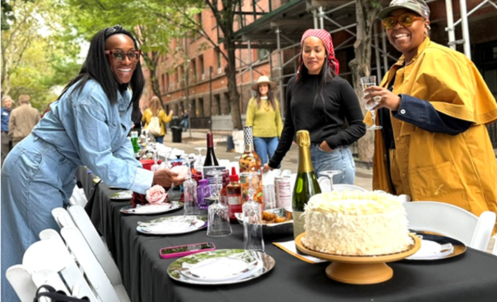 Champagne and layer cake were on the menu at this set up at the Longest Table in Chelsea.