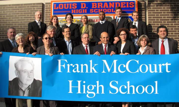 The writer Tom Allon campaigned to have the public high school at 145 W. 84th Street named for the former teacher and Pulitzer Prize winning author. The school was named for him on Oct. 6, 2009, less than three months after McCourt’s death on July 19 at the age of 78.