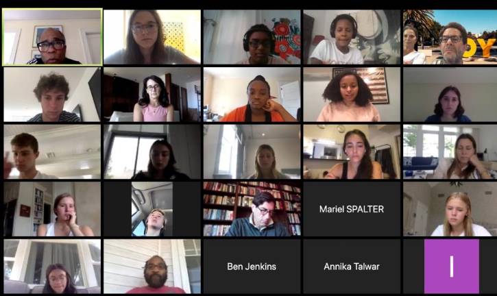 Harvard Law Professor Randall Kennedy (upper left) speaks to Mass Incarceration high school class. Photo courtesy of Curious Cardinals