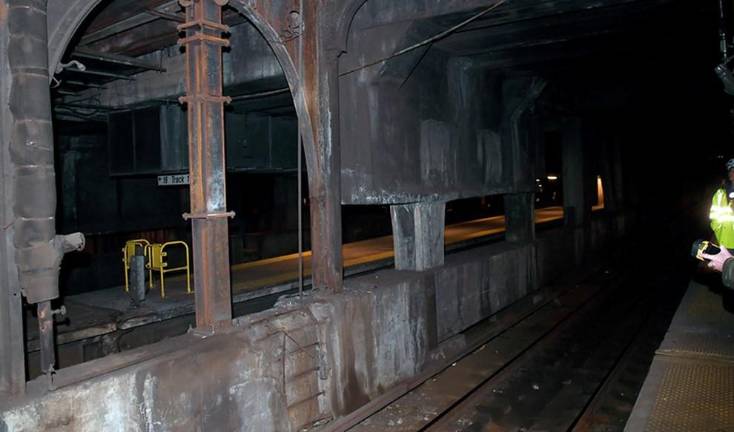 Two years ago, this is what part of the Grand Central Terminal Train Shed looked like. The Train Shed is over a 100 years old, badly in need of repair. JP Morgan Chase and Vornado have jointly pledged $75 million to help the MTA reconstruct the infrastructure between 46th and 53rd Streets.