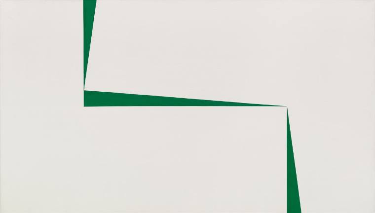 Carmen Herrera, &quot;Blanco y Verde,&quot; 1966-1967. Acrylic on canvas, 40 x 70 in. (101.6 x 177.8 cm). Private Collection &#xa9; Carmen Herrera