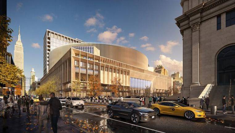 Artists rendering of a plan being put forward by developer ASTM to rebuild Penn Station at a cost of $6 billion, which would keep Madison Square Garden atop the rail hub. It is one of several competing plans. Photo: Courtesy of ASTM, PAU and HOK