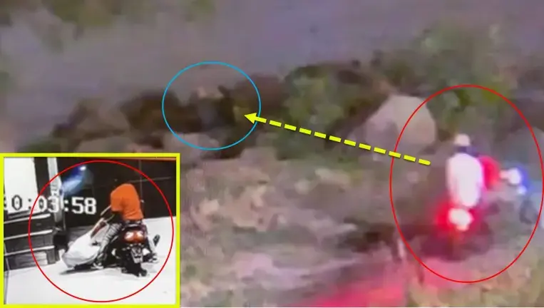 Armed robbers on a motorbike target man and his girlfriend in Fort Washington Park, July 19, 2025.. Inset: motorbike driver drops his wounded accomplice off at a hospital in the Bronx.