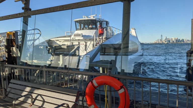 NYC Ferry terminal in Bay Ridge, Brooklyn, looking toward Lower Manhattan.