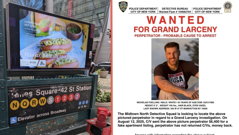 Left: Times Square subway station; Right: Nicholas Fuelling Wanted flyer.