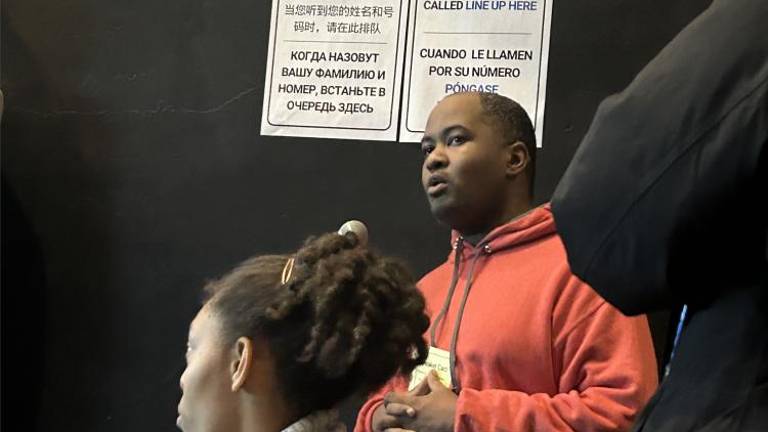 Christopher Johnson, speaking at the Chelsea-Elliot Homes at 430 W 26th Street between ninth and tenth avenue on Wednesday, Feb.7. Photo Credit: Alessia Girardin.