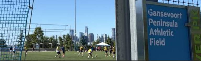 A youth soccer league game in progress is underway on the Gansevoort Peninsula Athletic Field in Hudson River Park on Aug. 25. Earlier that morning, a machete-wielding man appeared, telling a coach he was there to protect the park.