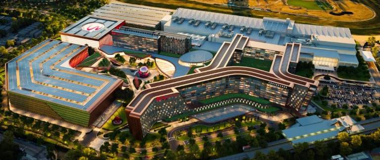 Rendering of the proposed Resorts World New York City gambling facility at Aqueduct Raceway in Southeast Queens.