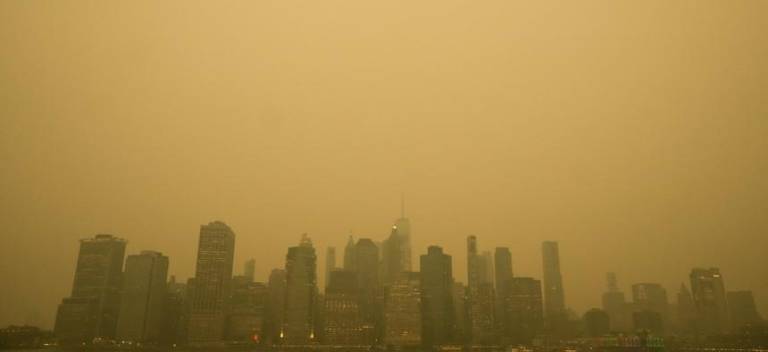 New Yorkers were urged to limit outdoor activity as forest fires in Canada sent an eerie yellow fog over the city and it is expected to linger for days. Photo: Michael Appleton/Mayor’s Photography Office