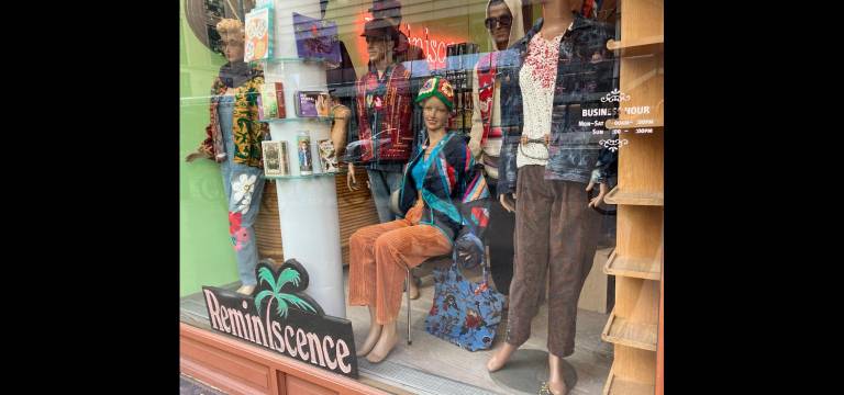 Rodney Rufo’s people bring the seventies alive in the Reminiscence window display.