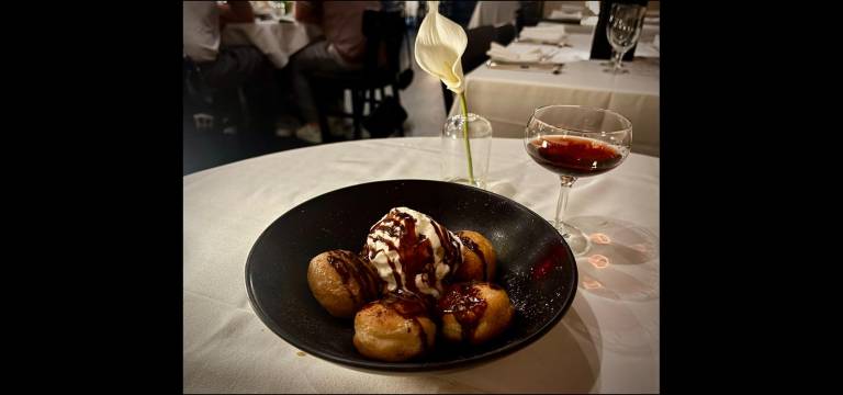 Philippe Chow’s beignet dessert after the flames are over—as delicious as it is spectacular.