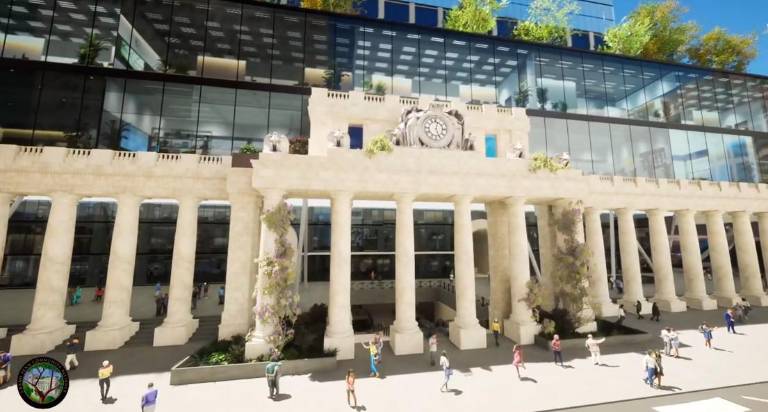 The plan advanced by the Grand Penn Community Alliance would erect a new façade as a grand entrance leading into Penn Station. The alliance be on the brink of picking up some deep-pocketed backers from South Korea.