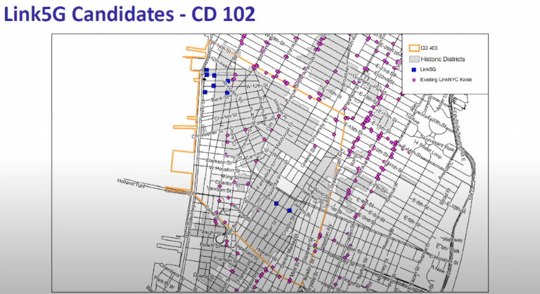 Nine proposed locations would crop up in Greenwich Village — near the Hudson River — and in SoHo. Photo via CityBridge and NYC OTI