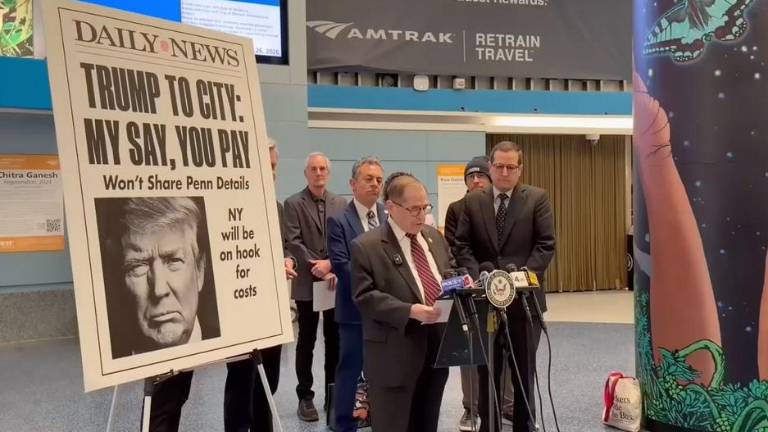 Congressman Jerry Nadler led a group of Democratic elected officials from Manhattan who blasted the bidding process by companies seeking to be the master developer on April 26th. He said President Trump has secretly met with the proposed bidders and posed with a mock up Daily News cover.