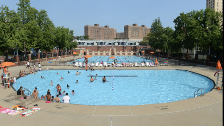 Swimmers cool off at Hamilton Fish Pool, which for the past three years was the only pool in Manhattan offering youth learn to swim programs staffed by city lifeguards. In a bygone era, most city pools offered free youth swimming programs but the lifeguard shortage forced the program to be curtailed in past years.