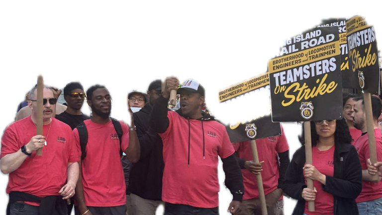 Strikers on picket lines outside Penn Station on May 17, the second day of the strike