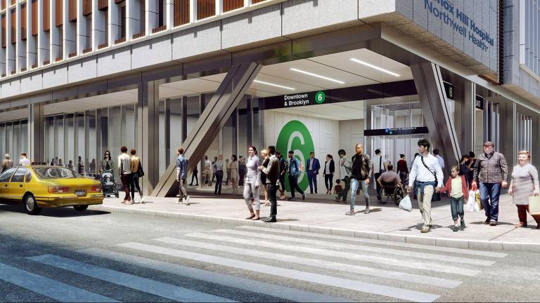 In order to gain his approval for Northwell’s proposed hospital makeover (rendered above), Levine said that the healthcare organization had offered two new commitments–the creation of a local mental health outpatient facility, and the convening of a community-focused “construction task force.”