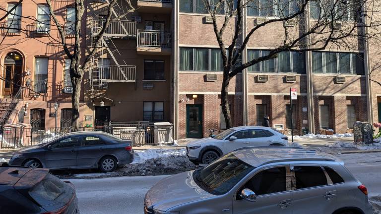 Outside 441 West 47th Street, site of gunpoint robbery, Feb. 4.
