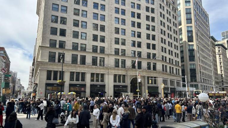 The crowd on Broadway and E 23rd Street for the solar eclipse on April 8. Photo Credit: Alessia Girardin.