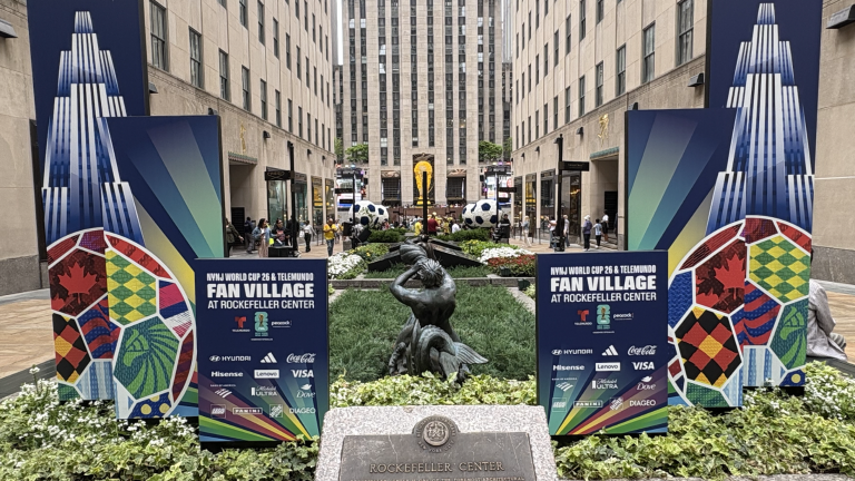 Rockefeller Center has been reimagined and redecorated as LED screens go up and the city prepared for the home stretch of the FIFA World Cup.