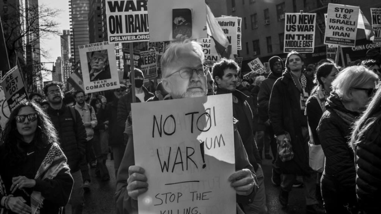 Anti-war protest in Times Square on 3/1/26