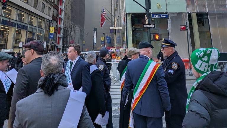 Smoke fills sky over East 44th Street at 10:14 a.m. St Patrick’s Day from East 43rd Street fire.