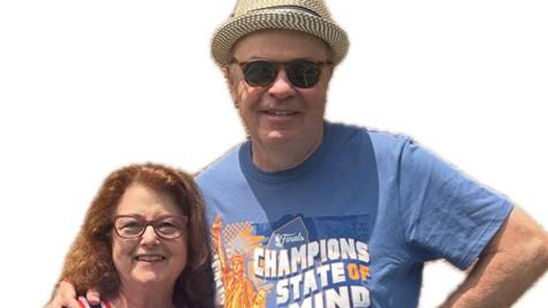 They met while working at Fairchild Publications when the two die-hard New York Knicks fans decided to split a season ticket mini-plan. Romance blossomed, leading to marriage and two kids. The writer broke out her prized Walt Frazier autographed jersey to celebrate this year’s NBA championship.