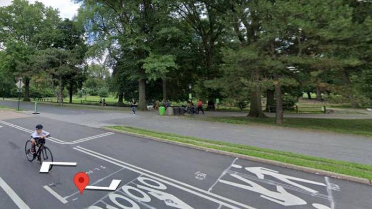 A stretch of Central Park near West 84th Street where 41-year-old Rich O’Brien was hit by a speeding pedal bike and suffered severe head trauma. A family member said the victim underwent two brain surgeries and is not expected to survive more than 24 hours.